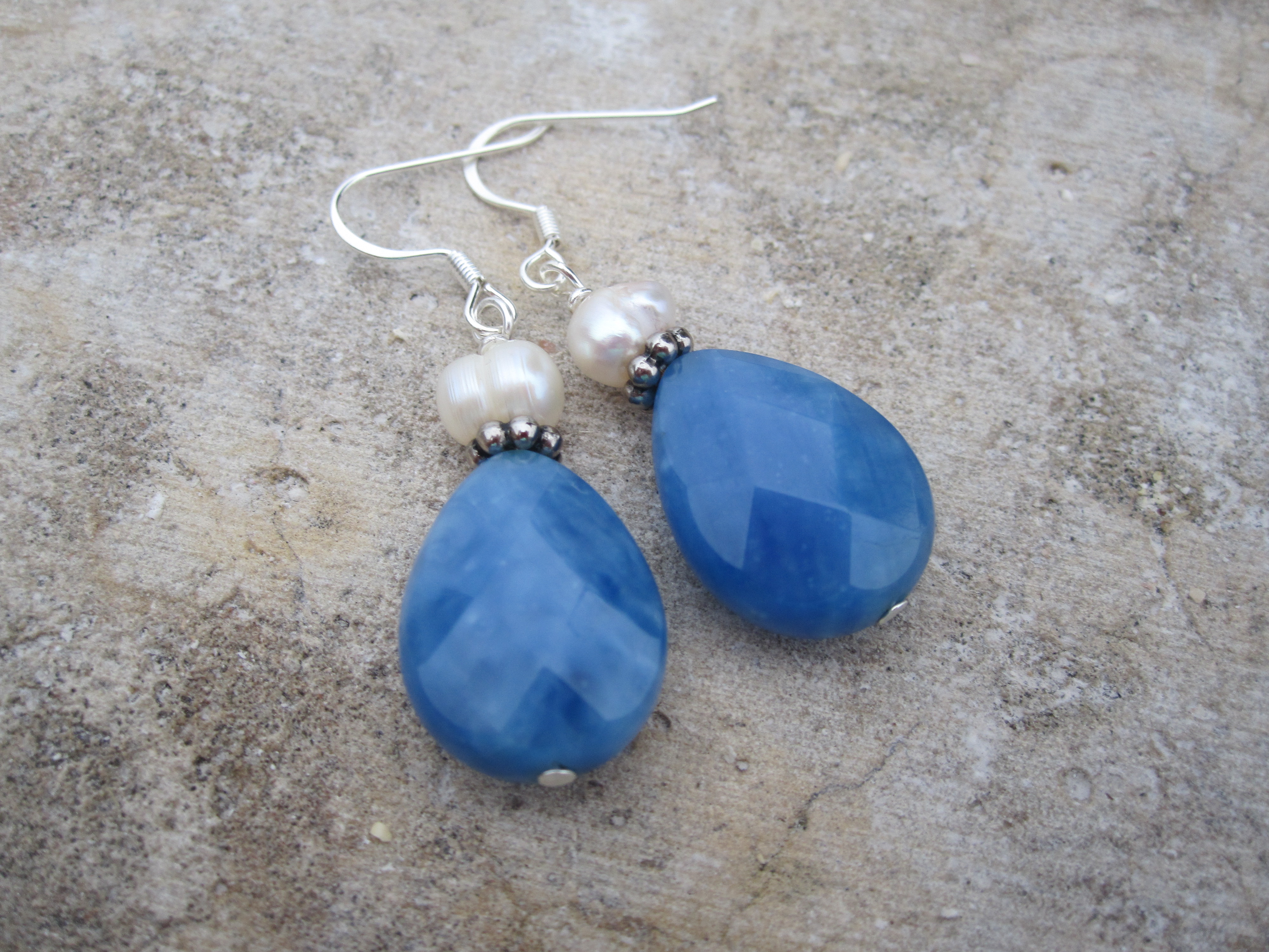 Blue Stone and Pearl Earrings