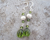Green Crystal and Pearl Earrings